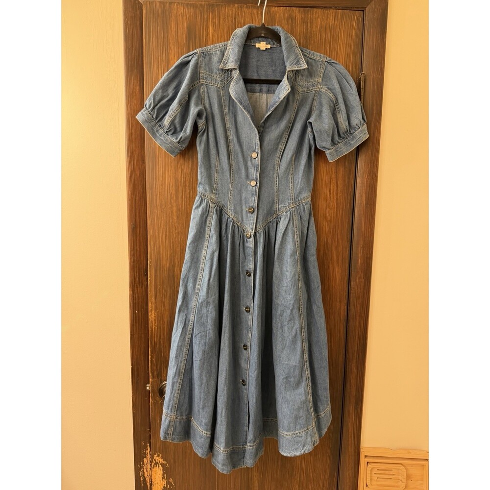 Pilcro Blue Denim Button-Front Midi Dress - Picture 4 of 9